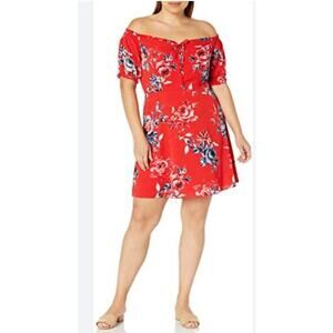 City Chic Red Floral Off Shoulder Womens Dress Size 20 Tie Paris